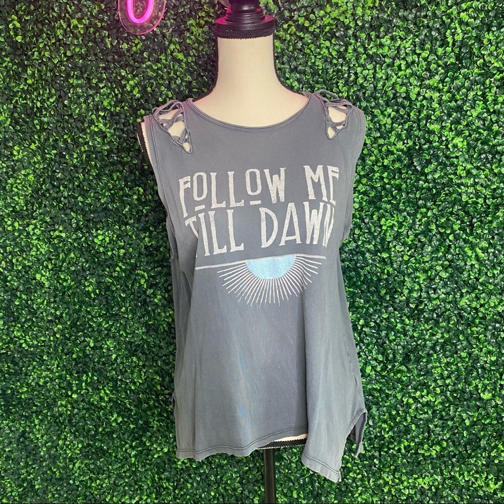 Pull & Bear Sleeveless Grey Graphic Top Sz M